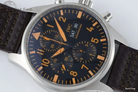 MIROTIME 0509 Pilot Chrono SS AZF 1:1 Best Edition Black Dial Orange Markers on Brown Leather Strap A EasyCare 7065